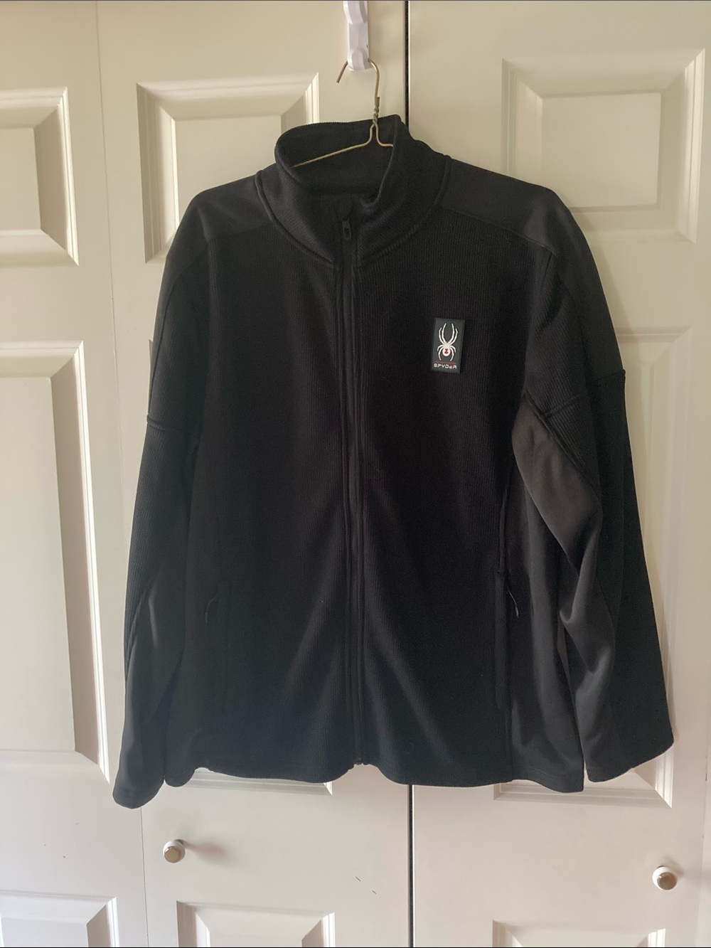 Spyder Men's Full Zip Softshell Jacket XL Black No Hood Thin Fleece Lined